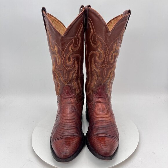 Tony Lama Men Size 8.5D 8540 Brown Cognac Exotic Lizard Leather Cowboy Boot - Picture 2 of 16